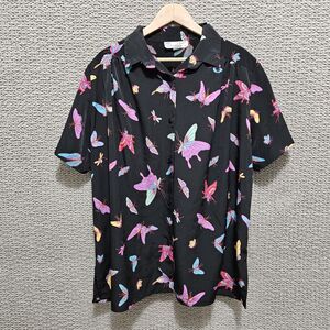 A PERSONAL TOUCH Women's Black Butterfly Hawaiian Short Sleeve Shirt XL